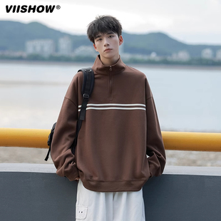 VIISHOW半拉链立领套头卫衣男宽松潮流休闲2025春新款青少年上衣