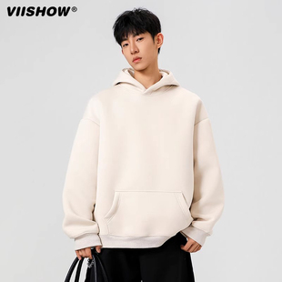 VIISHOW潮牌基础纯色重磅连帽卫衣男女秋季 休闲宽松百搭情侣外套