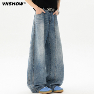 VIISHOW美式复古阔腿弯刀牛仔裤男2025新款春季cleanfit直筒裤