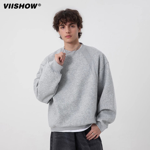 VIISHOW重磅拼接圆领卫衣男秋青少年运动长袖 上衣 情侣宽松套头衫