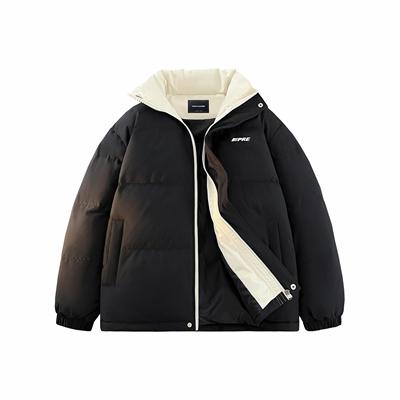 PRESSURE美式复古撞色Logo印花简约休闲宽松立领面包棉服男女同款