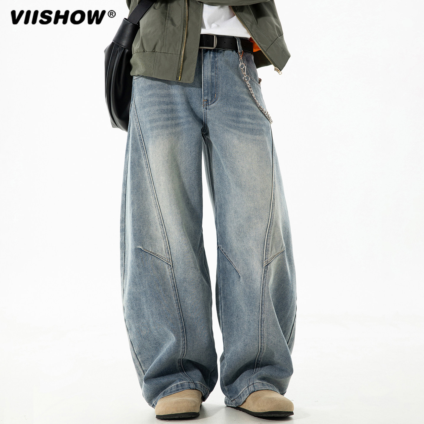 VIISHOW美式弯刀牛仔裤男秋季水洗复古工装阔腿长裤潮牌做旧裤子,男装,牛仔裤,淘宝优惠券,粉丝福利购,淘宝优惠卷