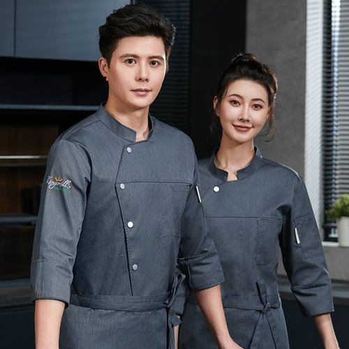 高档酒店纯棉厨师服长袖男餐饮饭店烘焙学校食堂后厨房厨师工作服