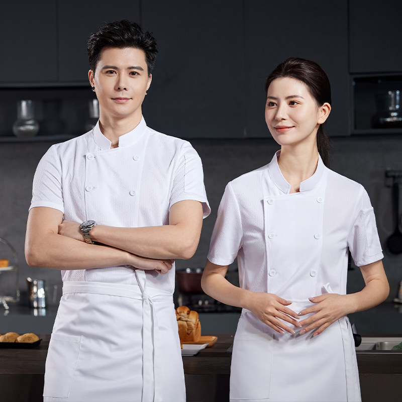 全身透气网厨师服短袖男餐饮酒店饭店烘焙学校食堂后厨工作服女