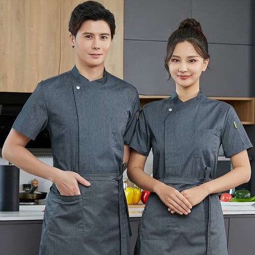 高档酒店厨师服短袖男纯棉工作服