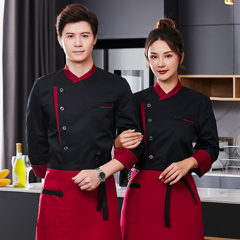 高档纯棉厨师服长袖加绒加厚餐饮饭店面点烘焙学校厨师工作服短袖