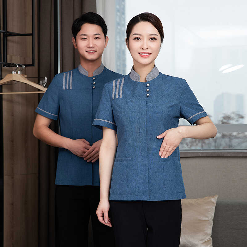 中国风短袖饭店定制刺绣工作服