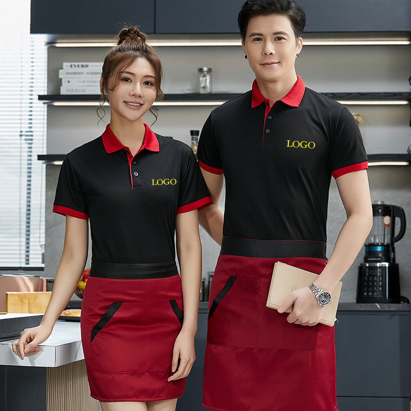 服务员工作服T恤短袖夏季餐饮烧烤火锅店奶茶汉堡工装定制印logo