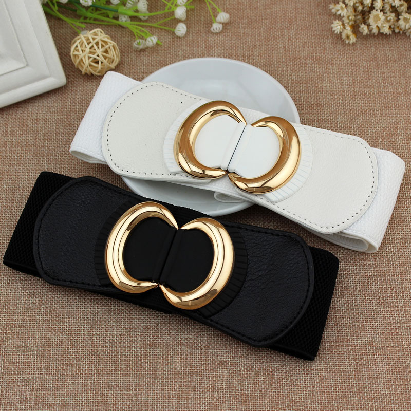 韩版松紧腰带女士腰封圆形对扣潮