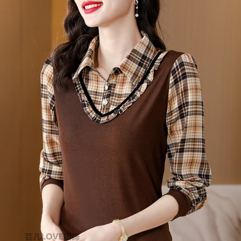 新款假两件上衣保暖打底衫女潮