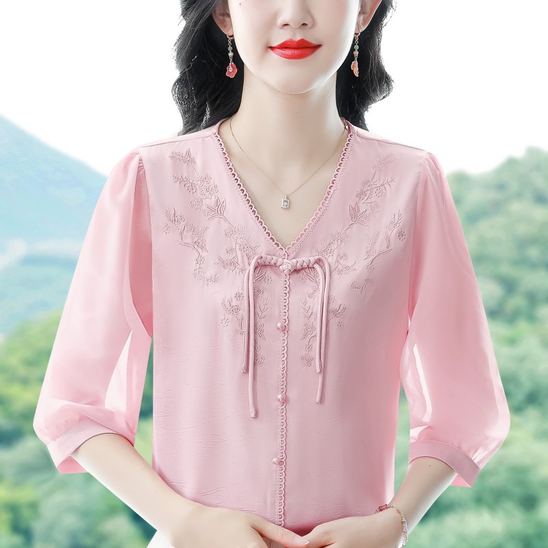 刺绣真丝女士衬衫桑蚕丝小衫