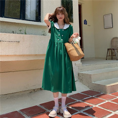 Real shot! Real price! Korean summer contrast Lapel loose long dress