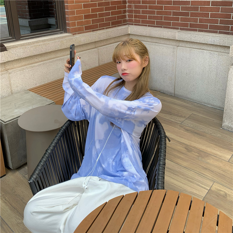 Real shot! Real price! Summer thin loose lazy fashion sunscreen tie dye long sleeve T-shirt