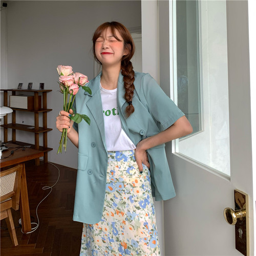 Korean summer candy color versatile multicolor thin loose short sleeve suit coat women