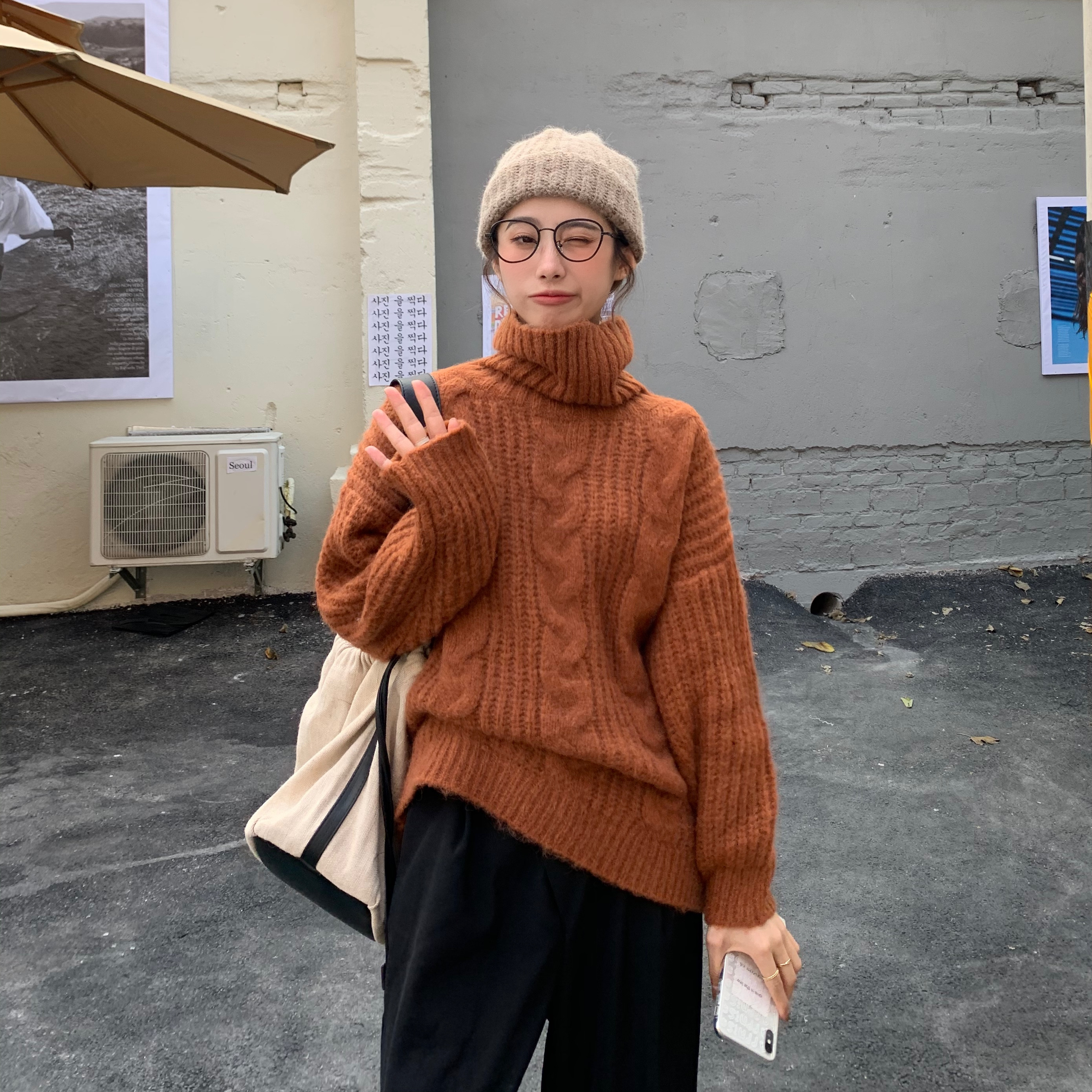 Real price! Korean winter Mohair thick needle thickened twist high neck knitted sweater