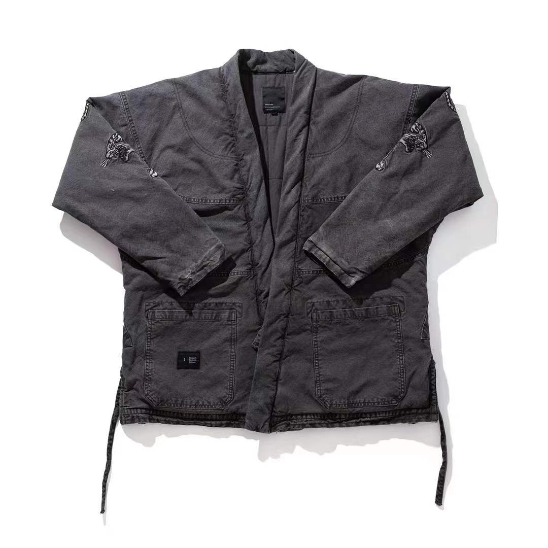 ben steven日潮做旧水洗扎染抽绳oversize宽版夹棉虎年刺绣道袍男