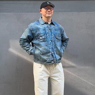 Ben Steven 秋冬新品重磅丹宁水洗做旧赤耳牛仔夹棉短款夹克潮男