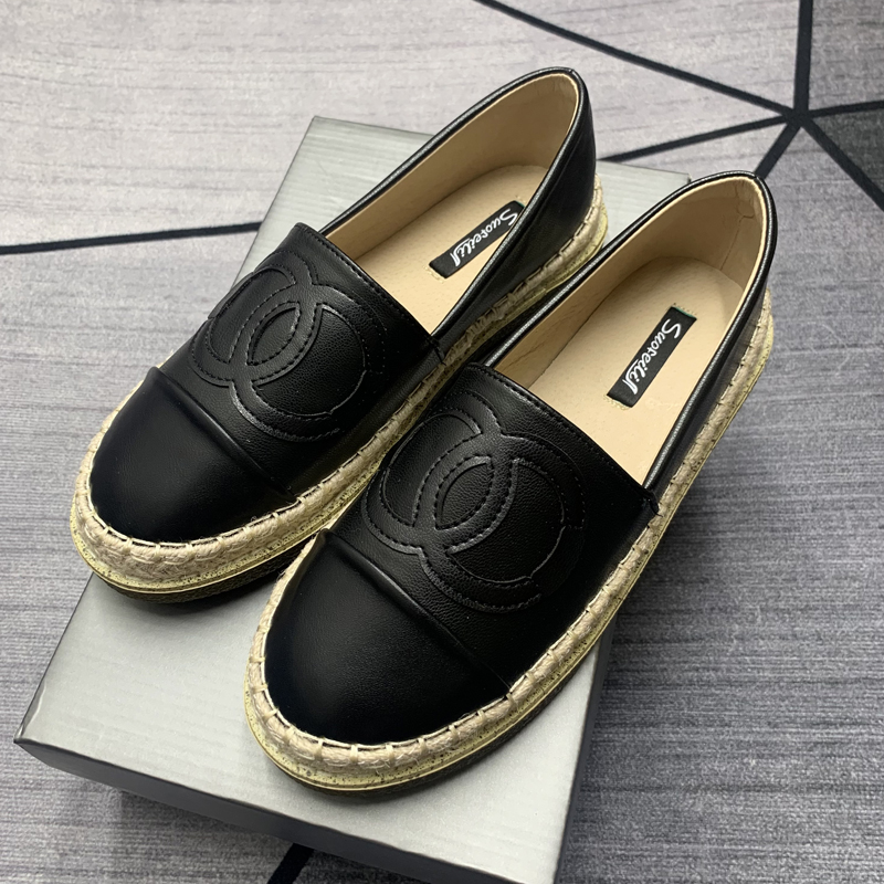 渔夫鞋女草编厚底乐福鞋平底单鞋