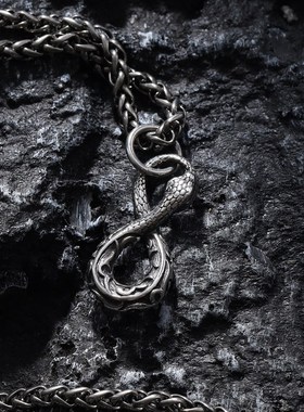 朋克风男士项链生肖蛇吊坠