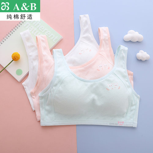 薄款运动固定杯纯棉发育文胸AB