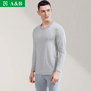 秋衣秋裤 AB内衣男士 弹力棉舒适色织条纹修身 圆领薄款 R941 保暖套装