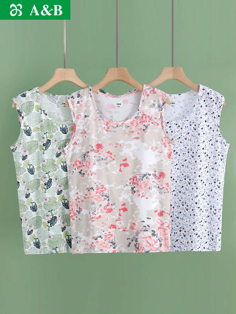 AB 속옷 프린트 라운드 넥 민소매 코튼 운동복 중년 및 노인 어머니를위한 느슨한 대형 여름 조끼 U813