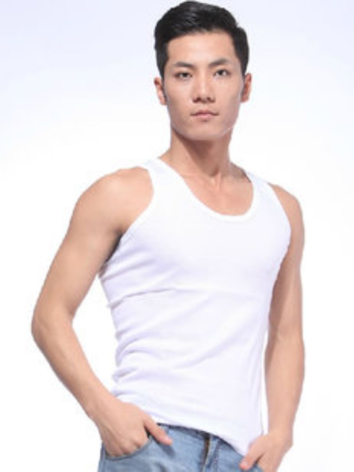 AB 속옷 중년 및 노인 조끼 남성용 순면 스포츠 흰색 언더 셔츠 바닥 I 자형 통기성 노인 셔츠 여름