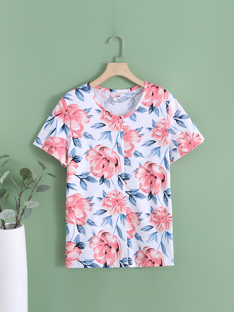 AB 속옷 여름 신제품 순면 반팔 가디건 중년 및 노인 어머니 운동복 탑 루즈 홈웨어 H818