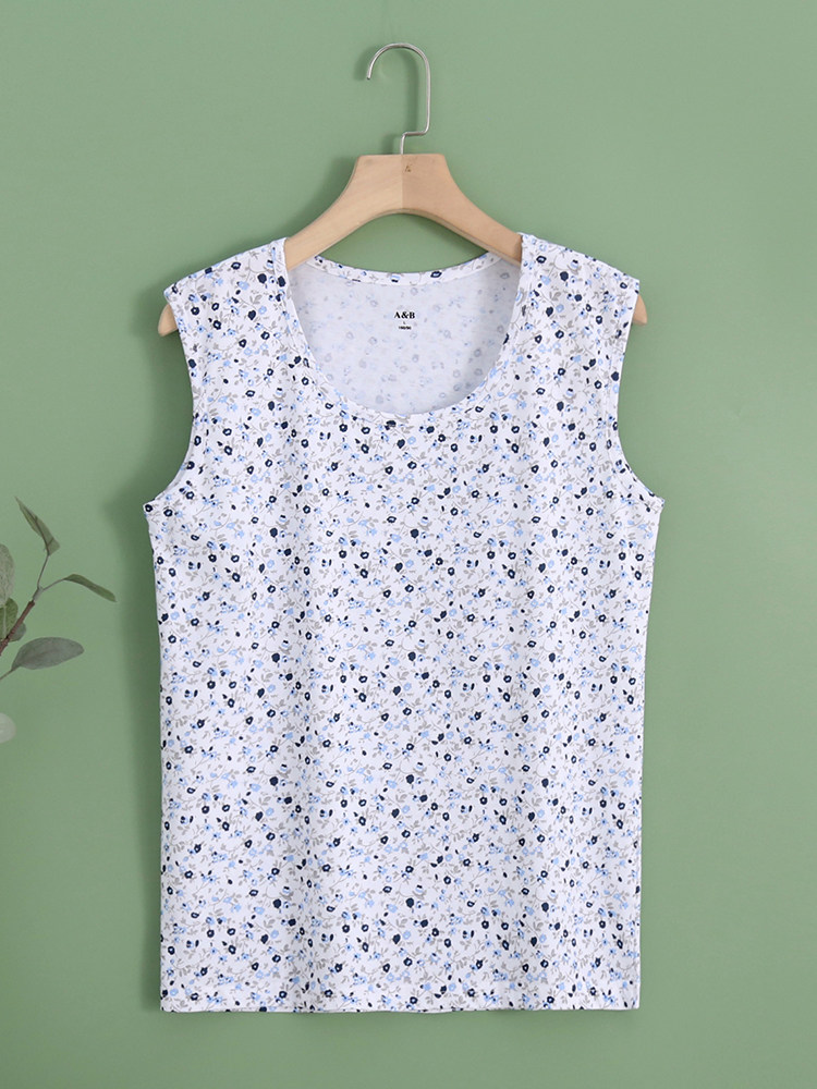 AB 속옷 프린트 라운드 넥 민소매 코튼 운동복 중년 및 노인 어머니를위한 느슨한 대형 여름 조끼 U813