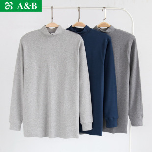 打底上衣 中高领单件秋衣全棉棉毛衫 AB保暖内衣纯棉男士 中老年大码