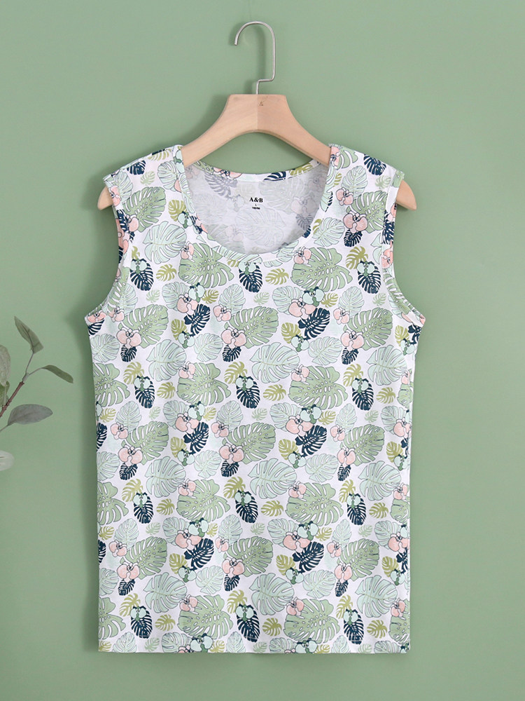 AB 속옷 프린트 라운드 넥 민소매 코튼 운동복 중년 및 노인 어머니를위한 느슨한 대형 여름 조끼 U813