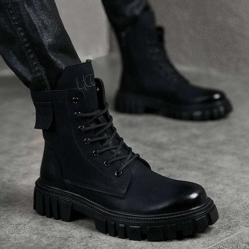 马丁靴男韩版青春潮流真皮厚底高级感内增高冬季英伦高帮工装靴子