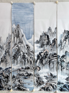手绘水墨山水画无款客厅玄关背景