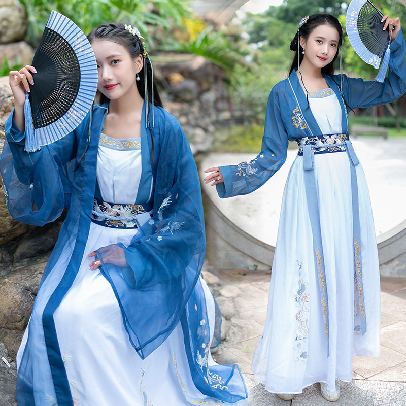 对襟齐腰襦裙绣花汉服女夏装中国风清新淡雅古风仙气夏季新款女装