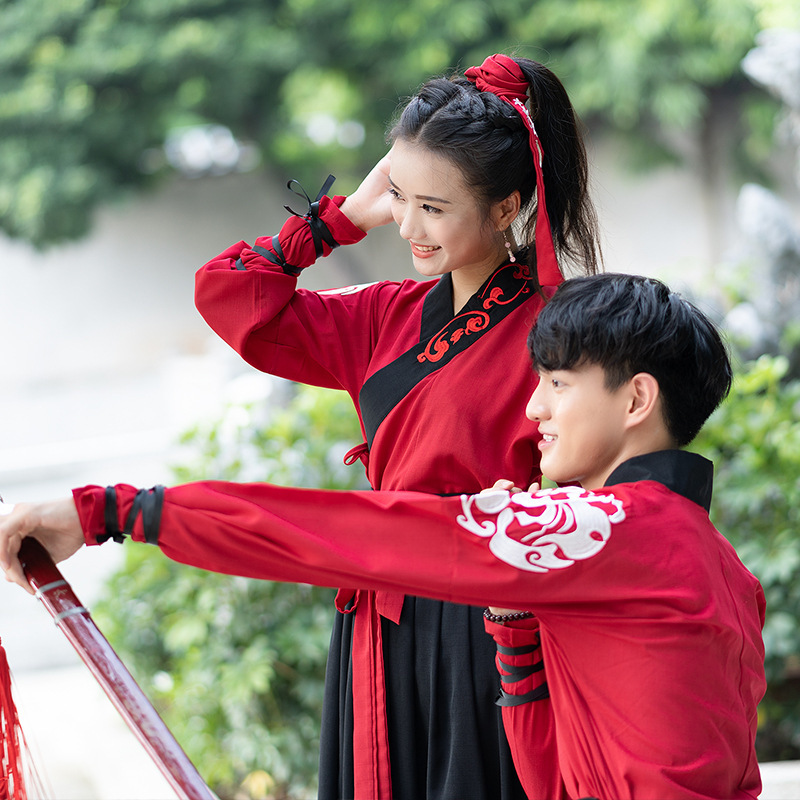 汉服武侠风情侣款套装汉元素绣花班服日常改良古装新款女装中国风