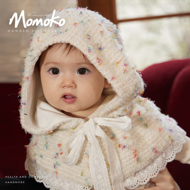 新生婴幼儿帽子秋冬披肩可爱针织绑带保暖冬女宝宝护耳帽套头帽