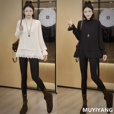 打底衫女加绒秋冬蕾丝木耳边内搭2025秋冬上衣修身保暖小众设计感