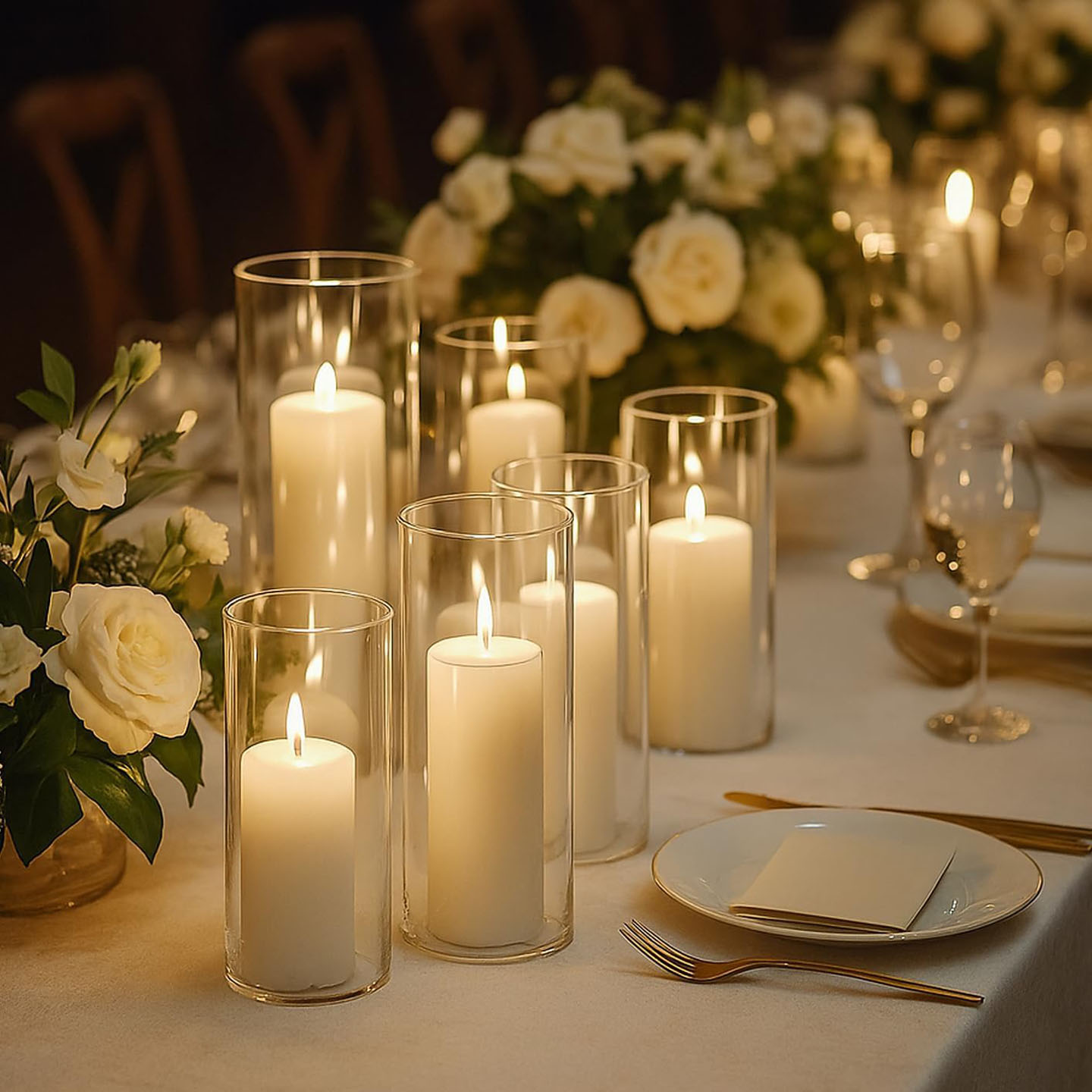 耐高温直通玻璃烛台浪漫欧式情人节婚礼生日派对酒店透明烛台蜡烛