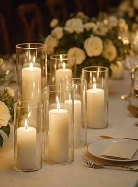 耐高温直通玻璃烛台浪漫欧式情人节婚礼生日派对酒店透明烛台蜡烛