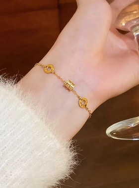 金闪闪小蛮腰手链！仿真黄金不掉色 质感钛钢洗澡可戴百搭手饰品