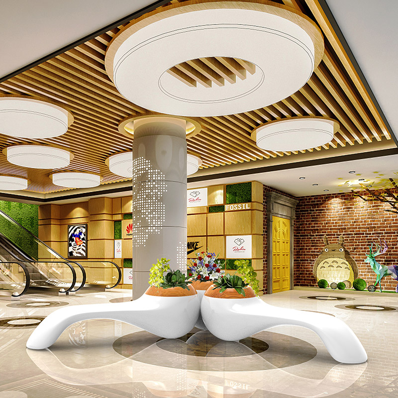 2米烟斗造型花盆座椅玻璃钢商场休闲椅创意时尚大厅户外休息椅子