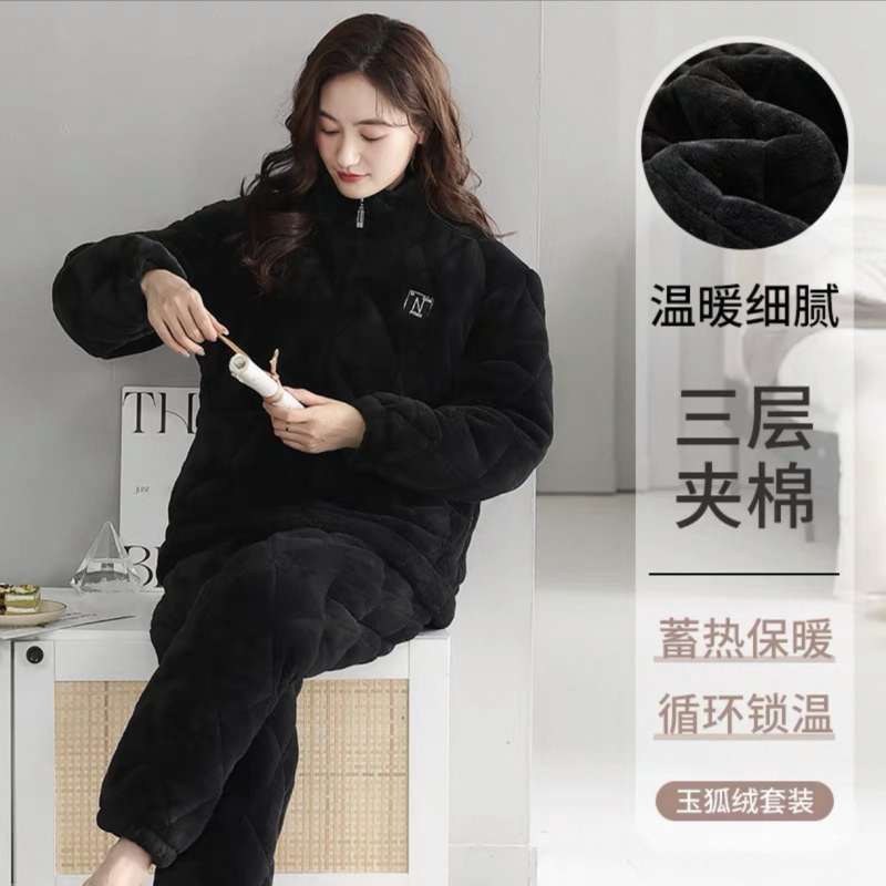 2023年珊瑚绒睡衣女加厚加绒小号