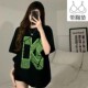 t恤单件上衣高级感家居服可爱黑色图案K 新款 带胸垫睡衣女夏季 短袖