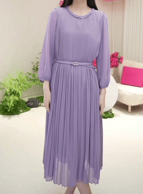 现货速发 2025年秋季新款通勤时尚舒适透气百褶连衣裙KF11153R1