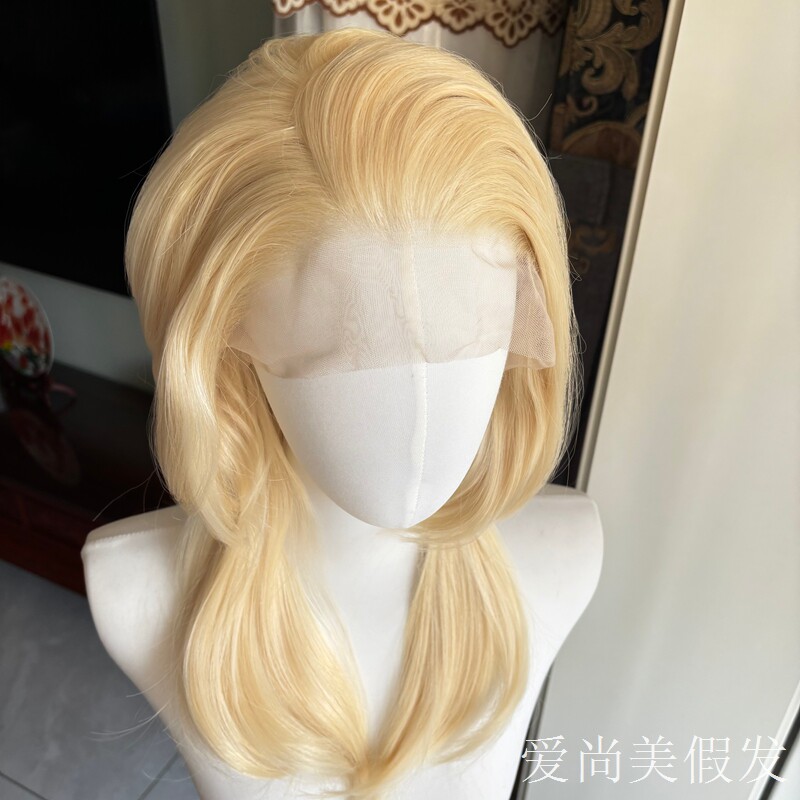 金黄色手钩狼尾整顶假发女蕾丝前额随意分缝自然发际线cos假发