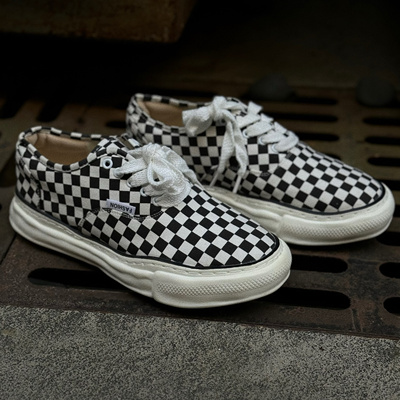 OKKO周边黑白格印花百搭休闲系带溶解厚底低帮轻便帆布鞋男鞋