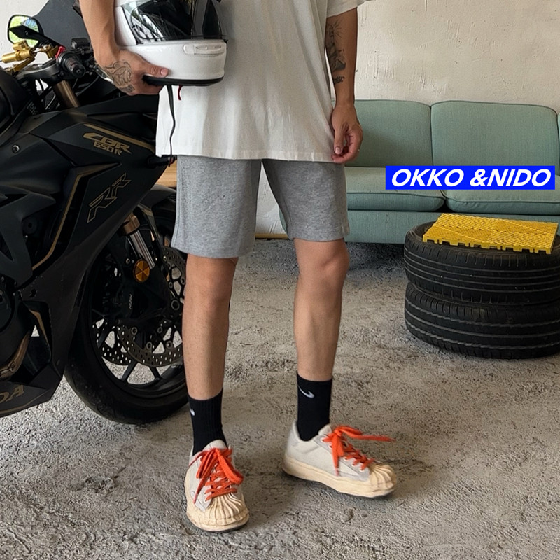 OKKO周边夏季韩版纯色休闲短裤男潮宽松棉质裤子运动五分灰色针织