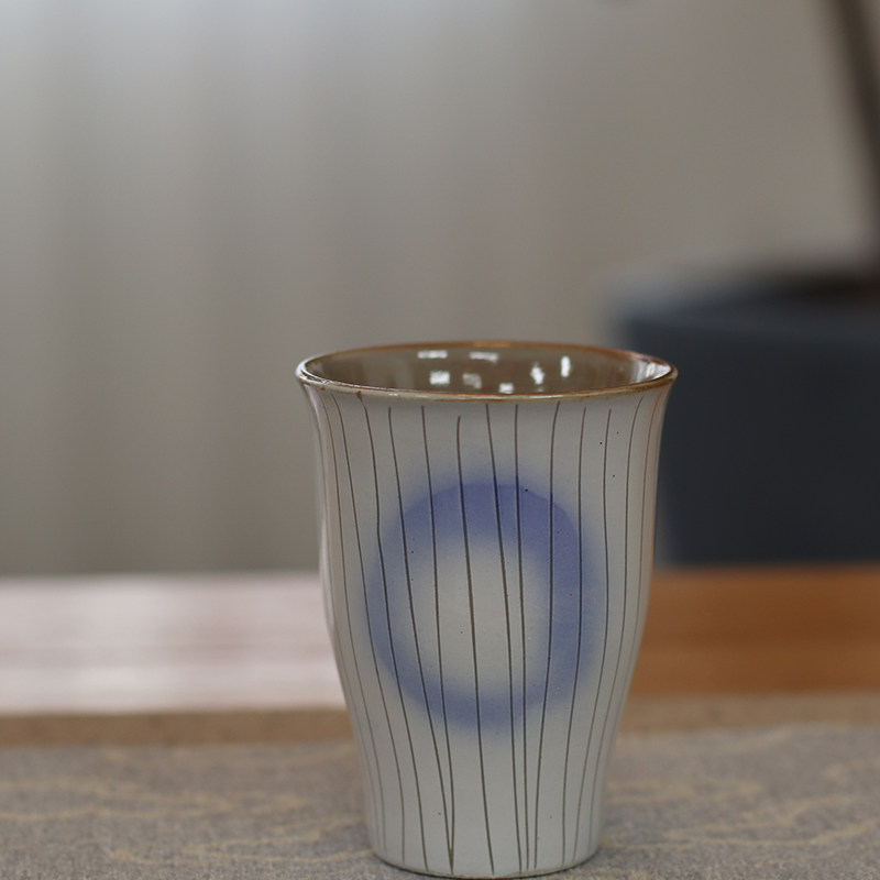 外贸釉下彩手工手绘陶瓷日式 水杯 马克杯 咖啡杯 蓝色条纹 250ml