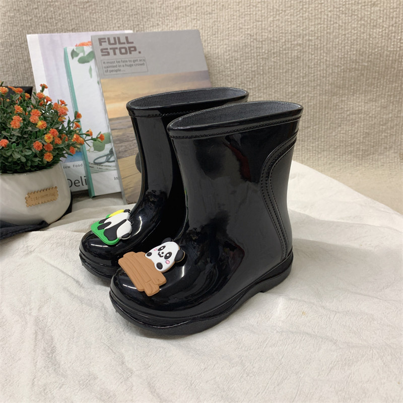 短筒可爱熊猫男女童防水雨鞋防滑
