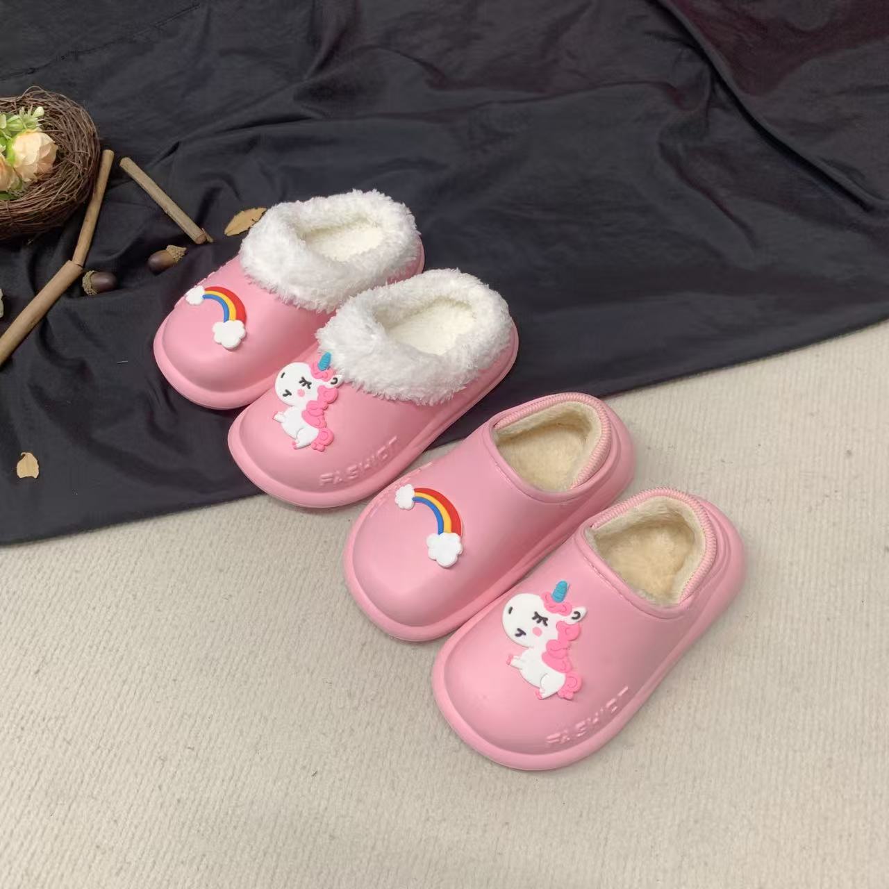 彩虹独角兽棉拖鞋冬男女亲子棉鞋